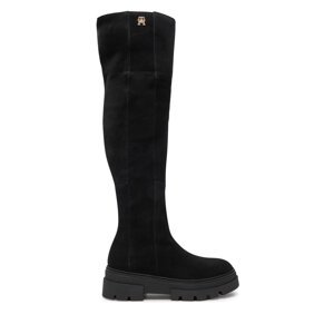 Čizme preko koljena Tommy Hilfiger Suede Over-The-Knee Boot FW0FW08159 Crna